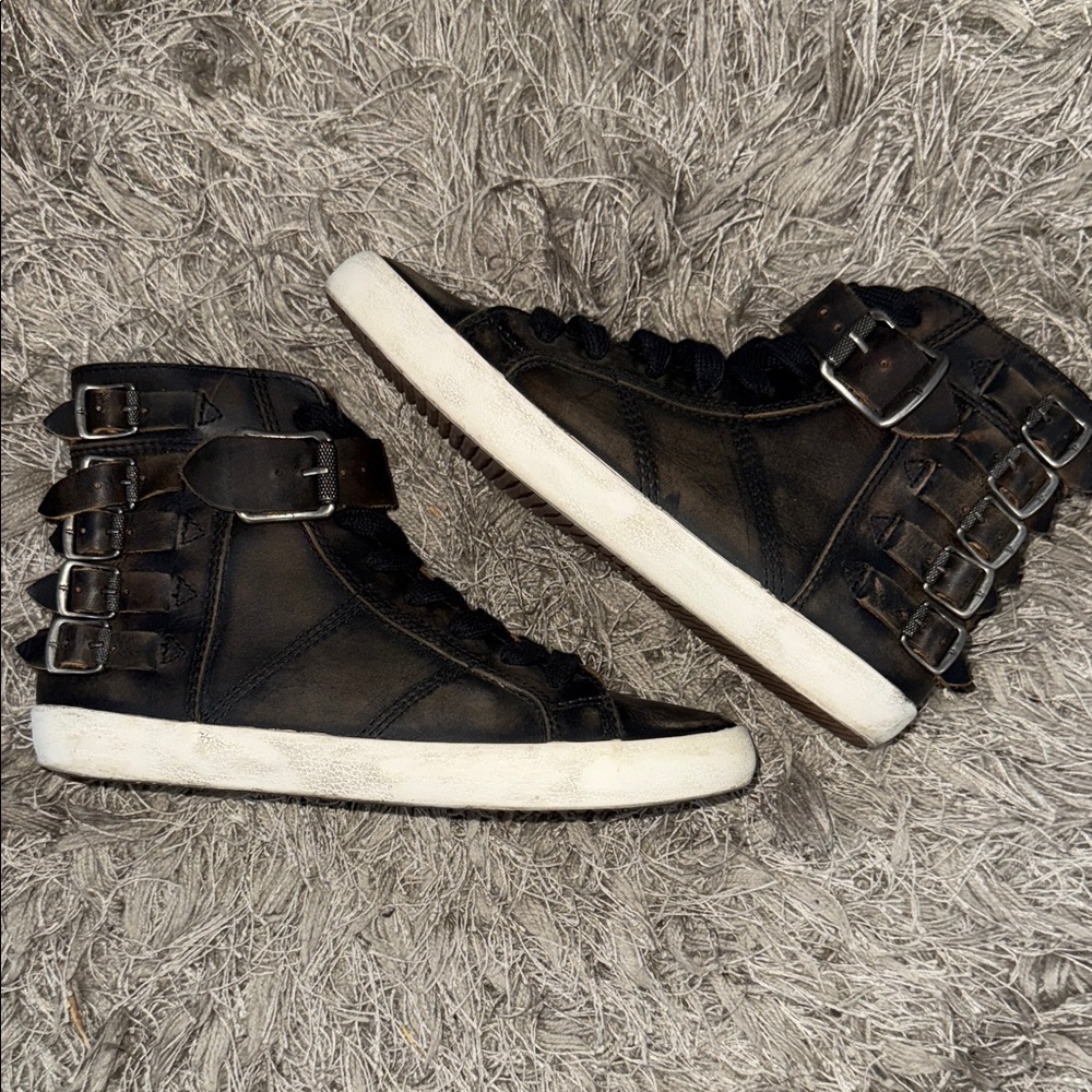 Frye Black High-Top Buckle Sneakers with White Soles